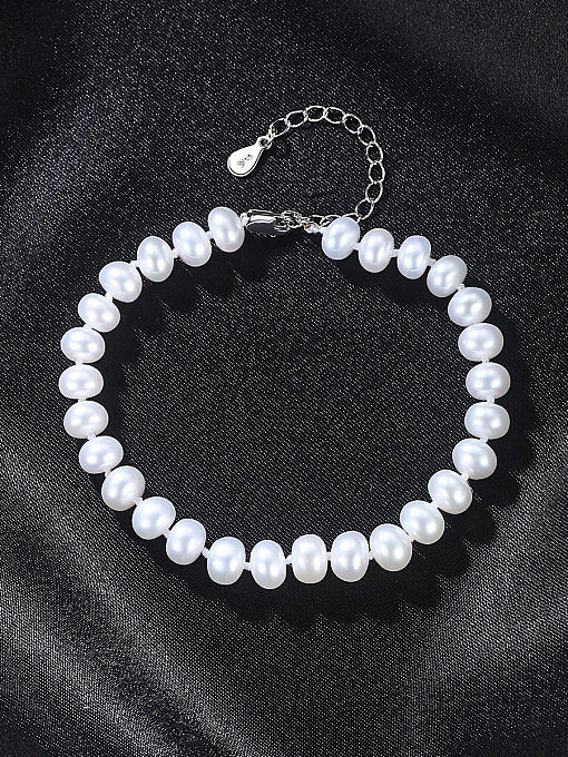 Sterling Silver 6-7mm flat natural freshwater pearl bracelet