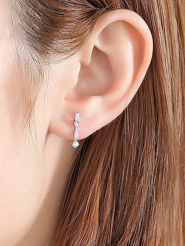 925 Sterling Silver With White Gold Plated Delicate Geometric Stud Earrings
