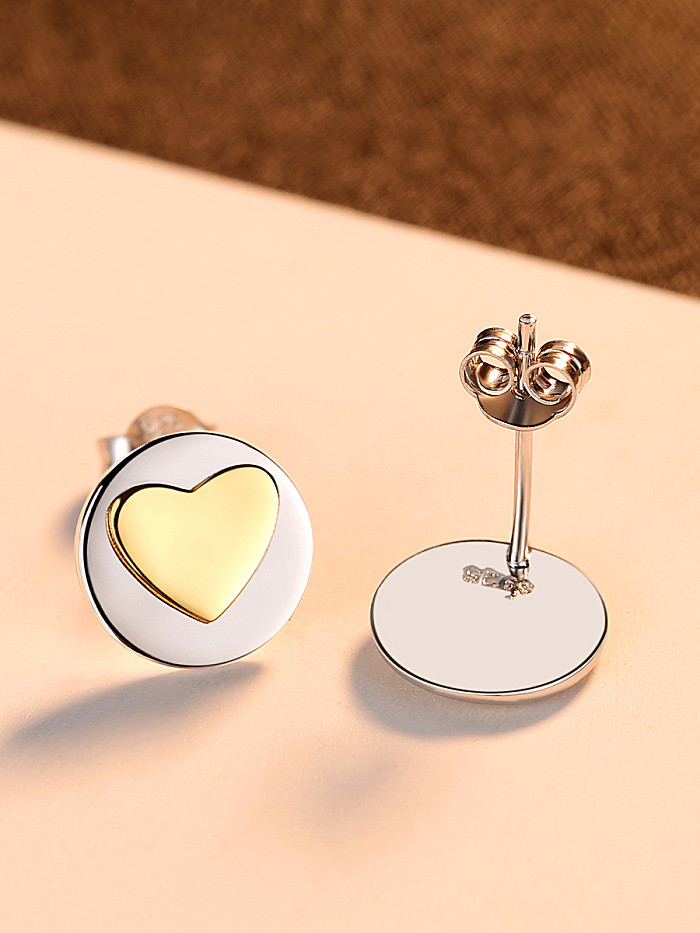 925 Sterling Silver With Simple smooth Heart-shaped Stud Earrings
