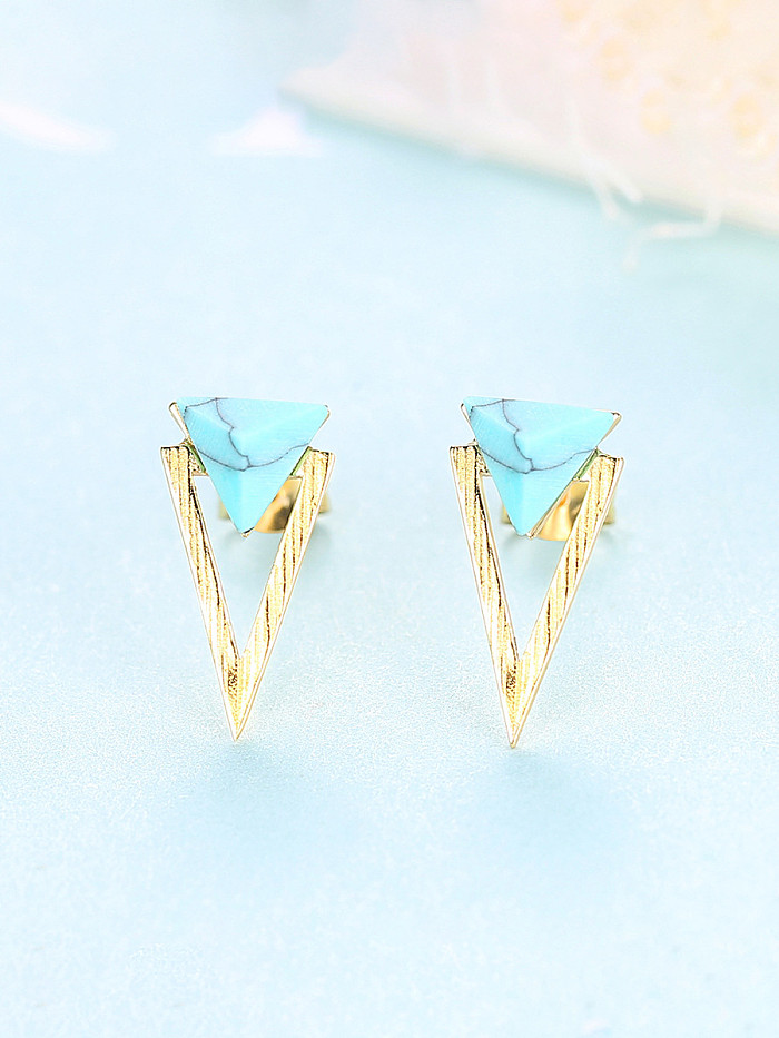 925 Sterling Silver With Turquoise Simplistic Triangle Stud Earrings