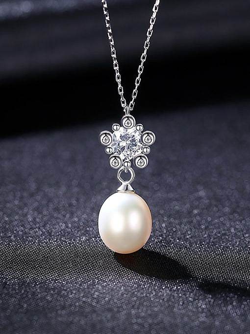 Collier minimaliste fleur de perle d'imitation en argent sterling 925