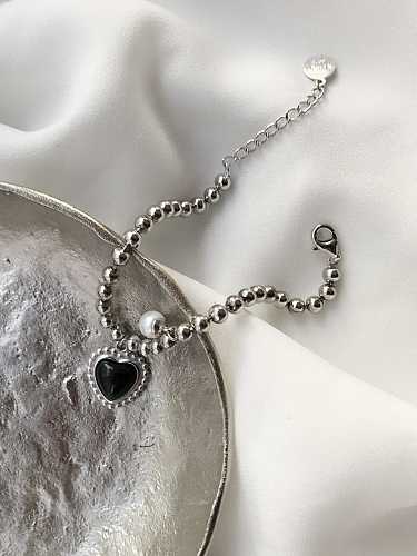 Bracelet perlé vintage en argent sterling 925 avec perle d'imitation