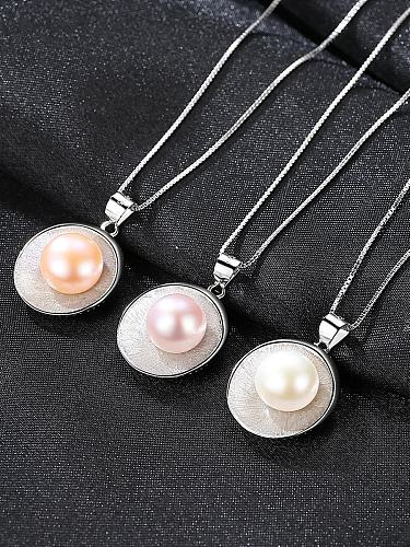 Collar de perlas naturales de plata esterlina con forma de concha simple