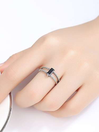 925 Sterling Silver Cubic Zirconia Black Geometric Vintage Stackable Ring