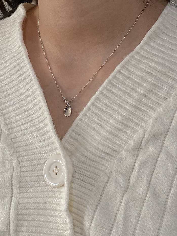 925 Sterling Silver Retro glossy water drop pendant Necklace