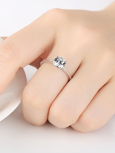 925 Sterling Silver Cubic Zirconia White Square Minimalist Band Ring