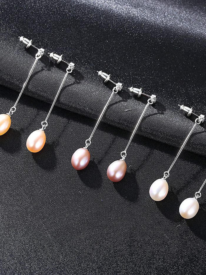 Pendientes de perlas de agua dulce de plata de ley de 8-9 mm
