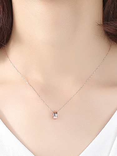 925 Sterling Silver Rhinestone simple fashion lucky Ring Pendant Necklace