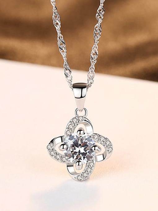 925 Sterling Silver Cubic Zirconia Four-leaf clover pendant Necklace