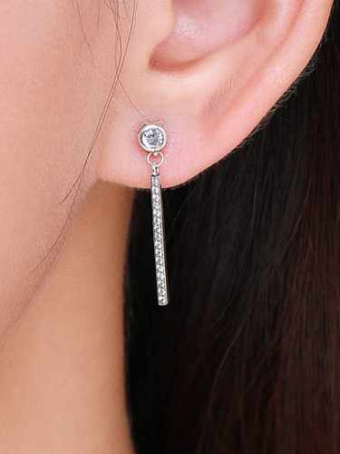 925 Sterling Silver Cubic Zirconia Geometric Tassel Minimalist Drop Earring