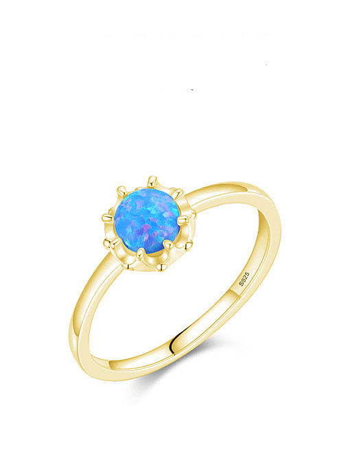 925 Sterling Silver Opal Round Trend Band Ring