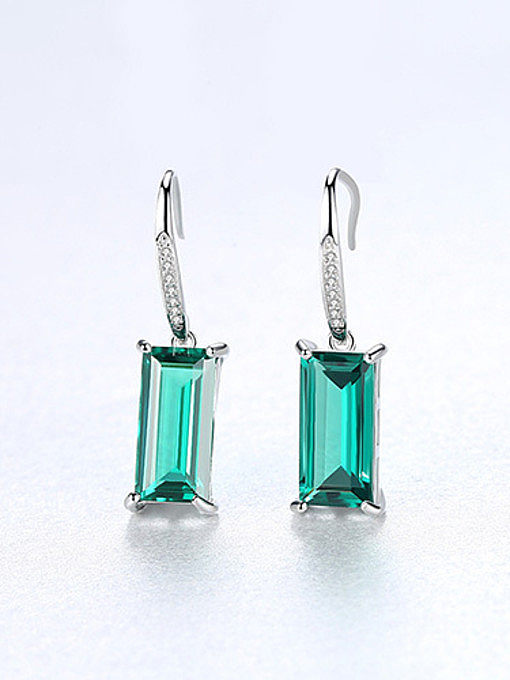 925 Sterling Silver With Glass stone Simplistic Square Hook Earrings