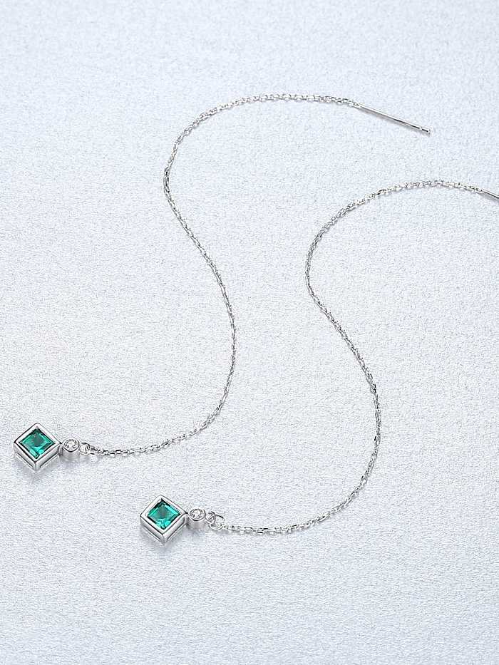 925 Sterling Silver Cubic Zirconia Green Square Minimalist Threader Earring