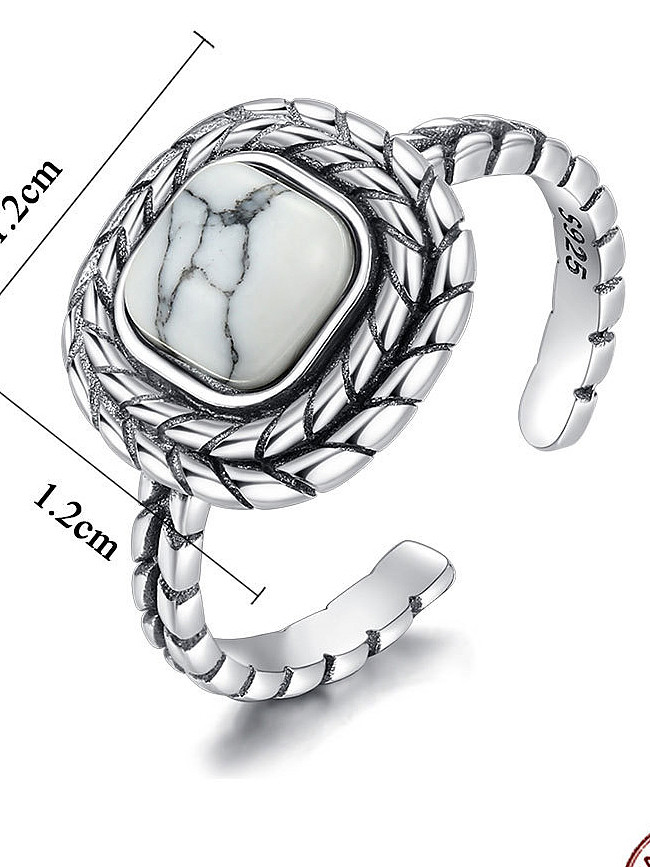 Thai Silber retro quadratischer weißer türkiser Ring in freier Größe
