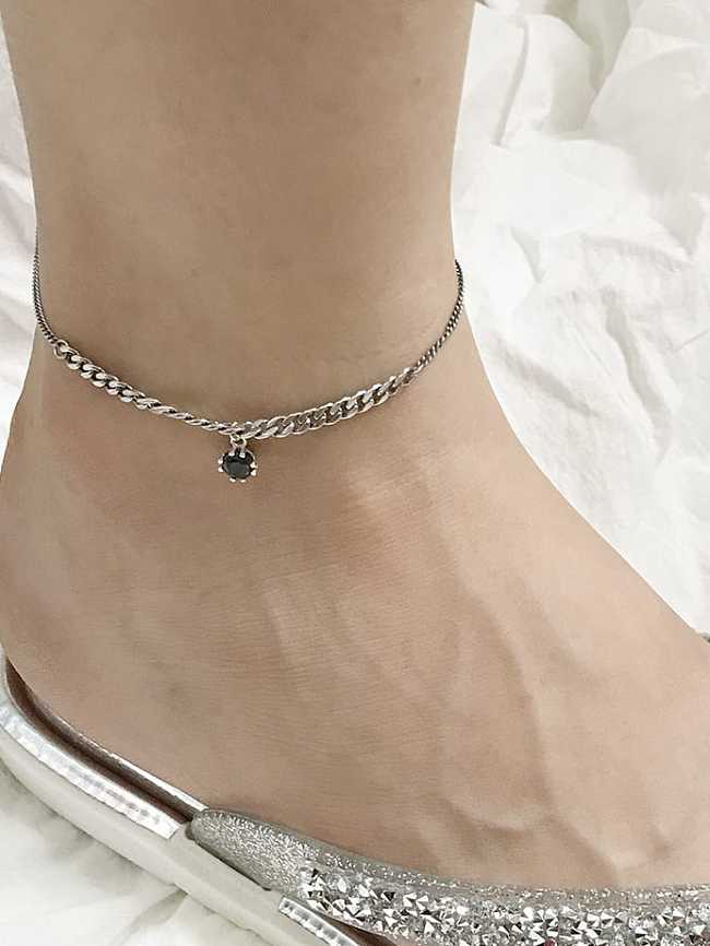 925 Sterling Silver Black Cubic Zirconia Vintage China Anklet