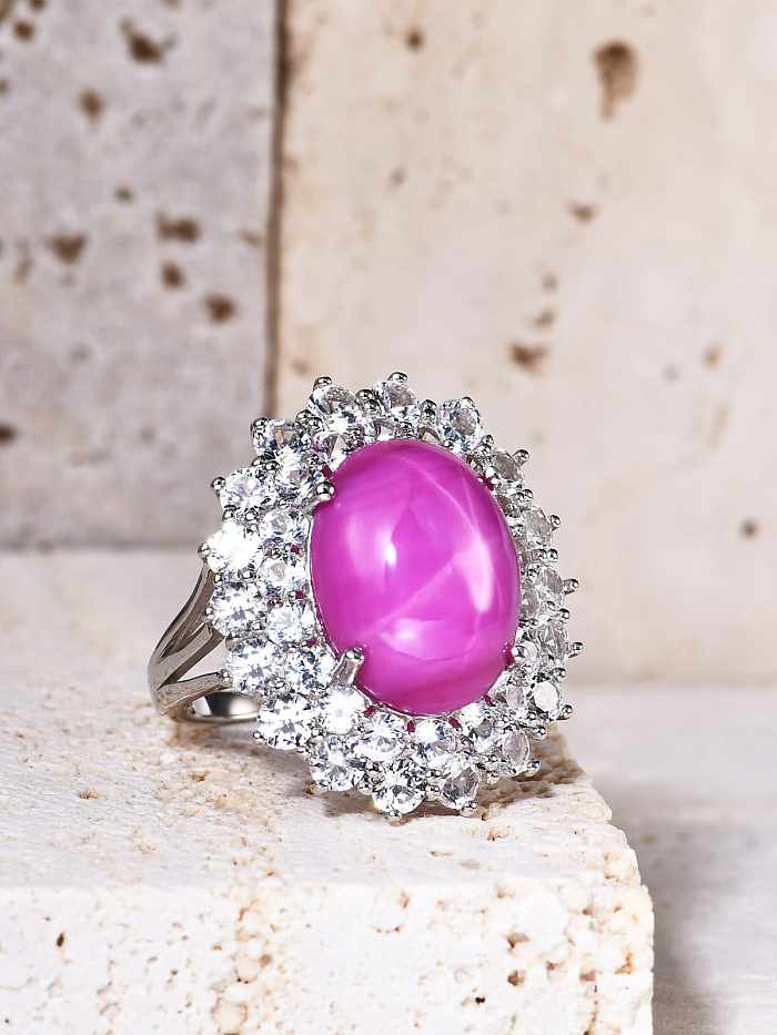 Anel de banda de luxo geométrico de prata esterlina 925 com pedras preciosas naturais