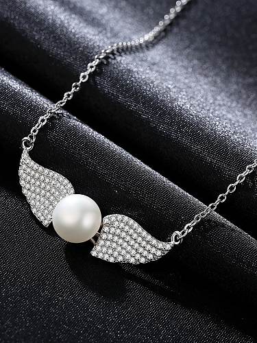 925 Sterling Silver Cubic Zirconia delicate Wing Necklace