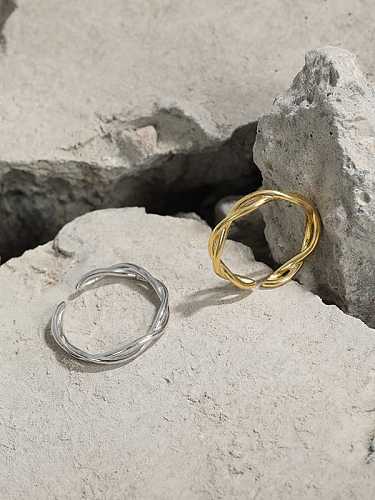 925 Sterling Silver Irregular Minimalist Twist Interweave Band Ring