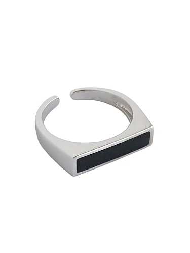 Anéis de prata esterlina 925 com folheado a platina quadrado simplista tamanho livre