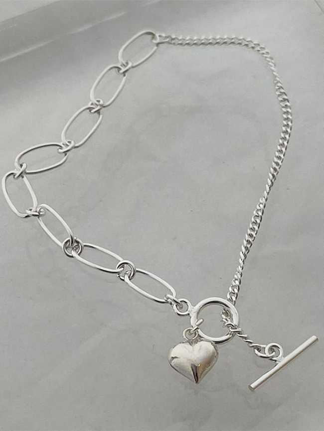 925 Sterling Silver Heart Minimalist Asymmetric chain Anklet