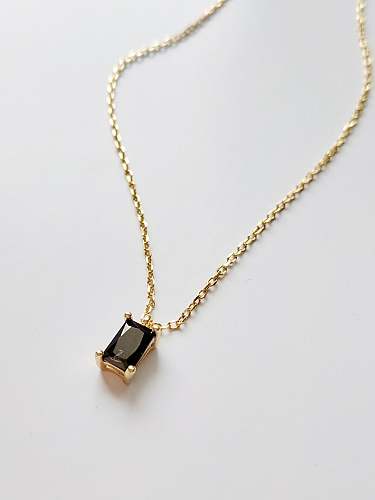 925 Sterling Silver Cubic Zirconia brown square Necklace