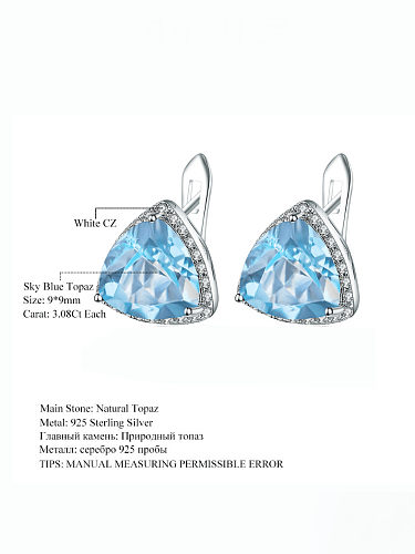 Boucles d'oreilles de luxe triangle topaze bleu suisse en argent sterling 925