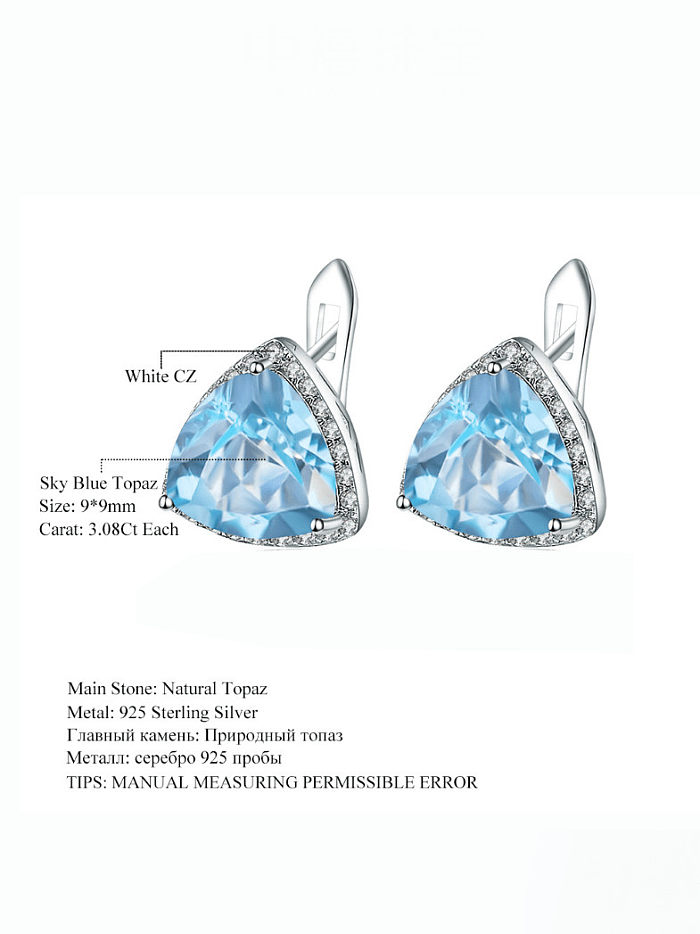 925 Sterling Silver Swiss Blue Topaz Triangle Luxury Stud Earring