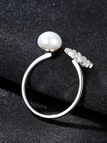 Pure silver zircon snowflake natural freshwater pearl free size ring