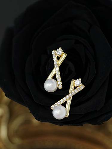 Boucles d'oreilles en argent sterling 925 avec perle d'imitation géométrique blanche