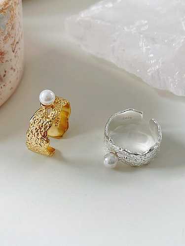 925 Sterling Silver Imitation Pearl Geometric Vintage Band Ring
