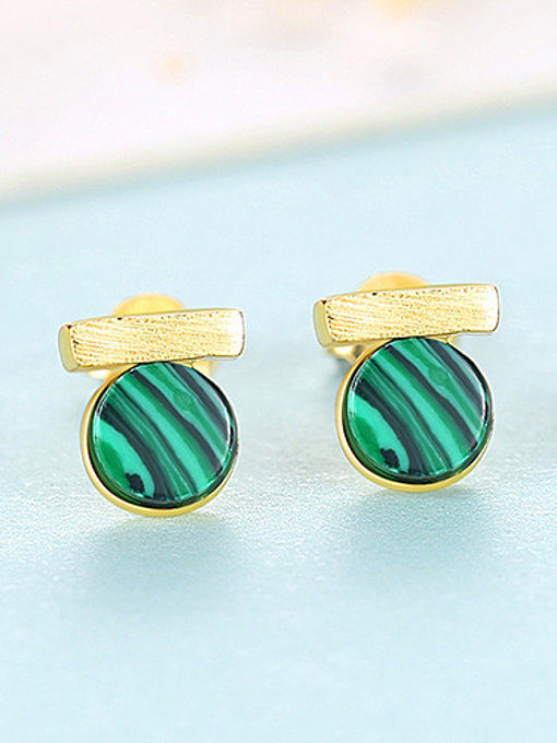 925 Sterling Silver With Turquoise Simplistic Geometric Stud Earrings