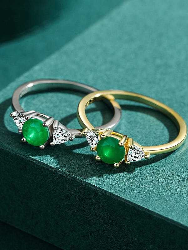 925 Sterling Silver Emerald Geometric Vintage Band Ring