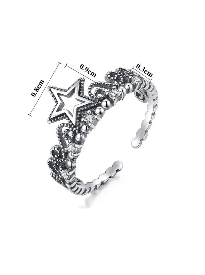 Sterling Silver Hollow star retro Thai silver open ring