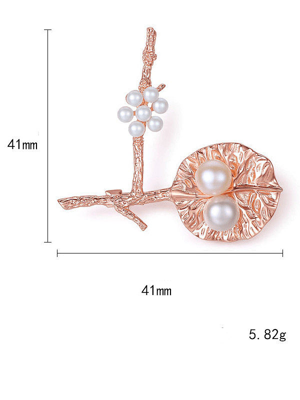 Broche de tendencia de hoja de flor multicolor de perlas de agua dulce de plata de ley 925