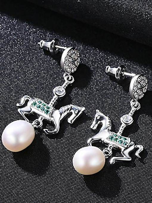 925 Sterling Silver Freshwater Pearl White Horse Trend Drop Earring