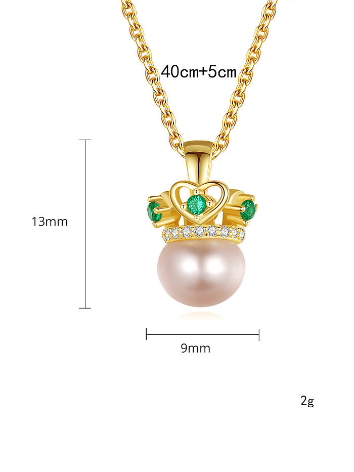 925 Sterling Silber Nachahmung Perle Krone minimalistische Halskette