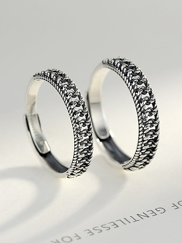 Anel de casal retrô de prata esterlina anel de tamanho livre