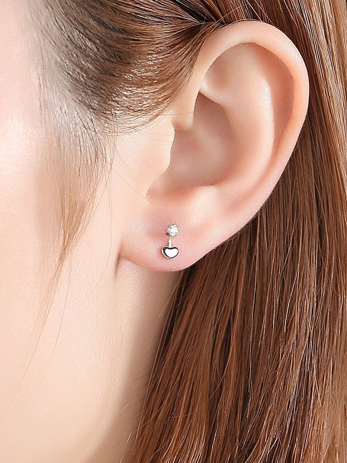 925 Sterling Silver With Cubic Zirconia Simplistic Heart Stud Earrings
