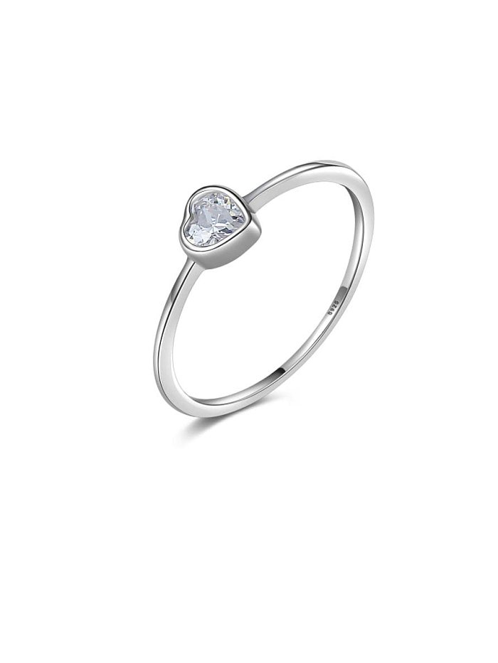 925 Sterling Silver Cubic Zirconia Heart Minimalist Band Ring