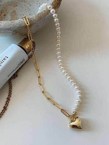 Collier de perles d'eau douce asymétriques d'amour minimaliste en argent sterling 925