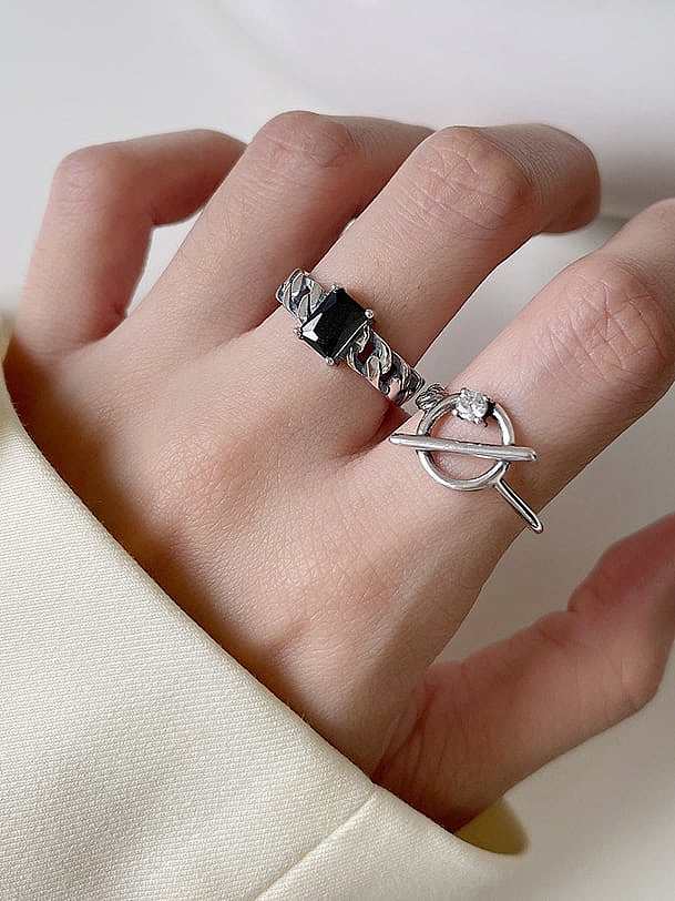 925 Sterling Silver Geometric Vintage Band Ring