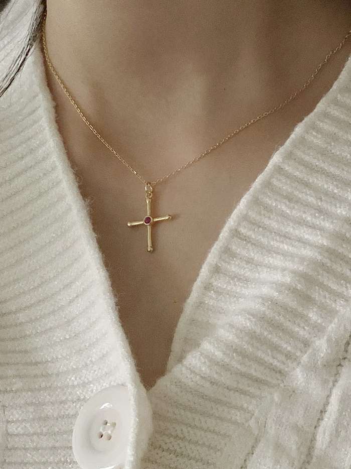 Colar religioso minimalista cruz de strass de prata esterlina 925