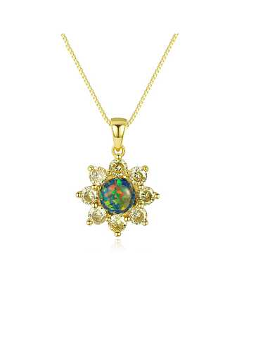 925 Sterling Silber Einfache Sonnenblumen-Halskette mit Opal-Intarsien und Zirkon