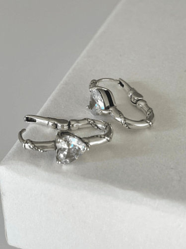 925 Sterling Silver Cubic Zirconia Heart Vintage Huggie Earring
