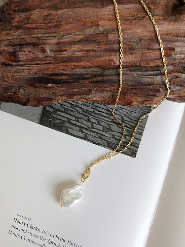 Plata de ley 925 con collares de perlas artificiales irregulares de moda chapados en oro de 18 k