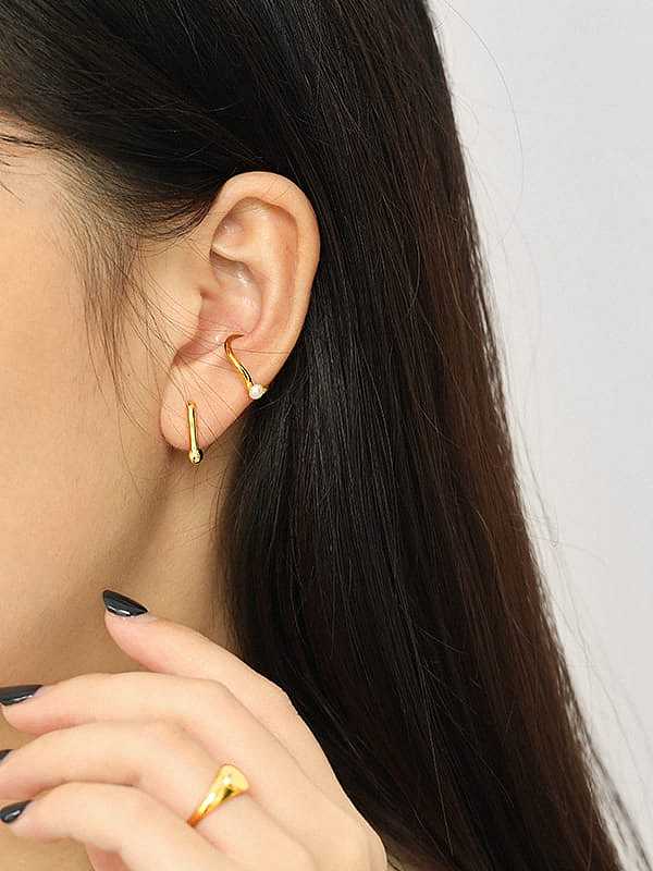 Boucles d'oreilles minimalistes irrégulières en argent sterling 925 avec perle d'imitation [Simple]