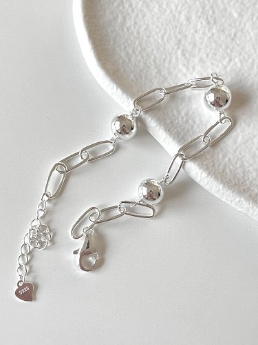 925 Sterling Silber geometrisches Vintage rundes Perlen-Gliederarmband