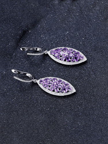 925 Sterling Silver Amethyst Geometric Luxury Cluster Earring