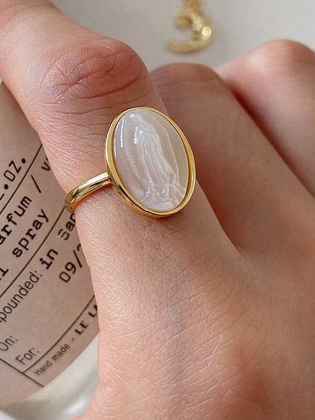 925 Sterling Silver Shell Round Vintage Band Ring