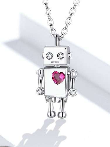 925 Sterling Silver With White Gold Plated Minimalist Love Robot Necklaces